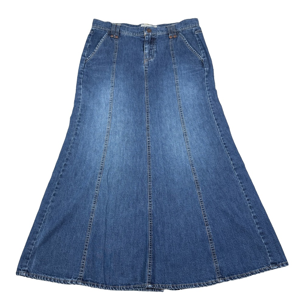 VTG Old Navy Denim Maxi Skirt Women 2 Blue Panel Y2K Western Boho Prairie Modest